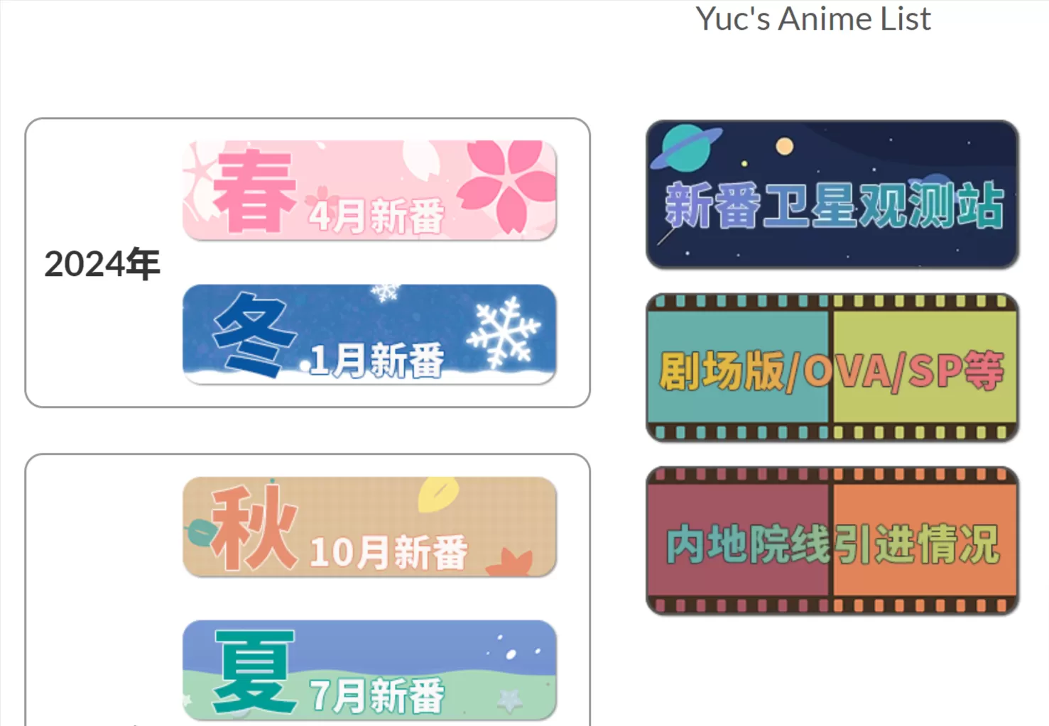 网站推荐:Yuc’s Anime List 新番放松（提供国内外新番追番功能列表，和在线播放链接）