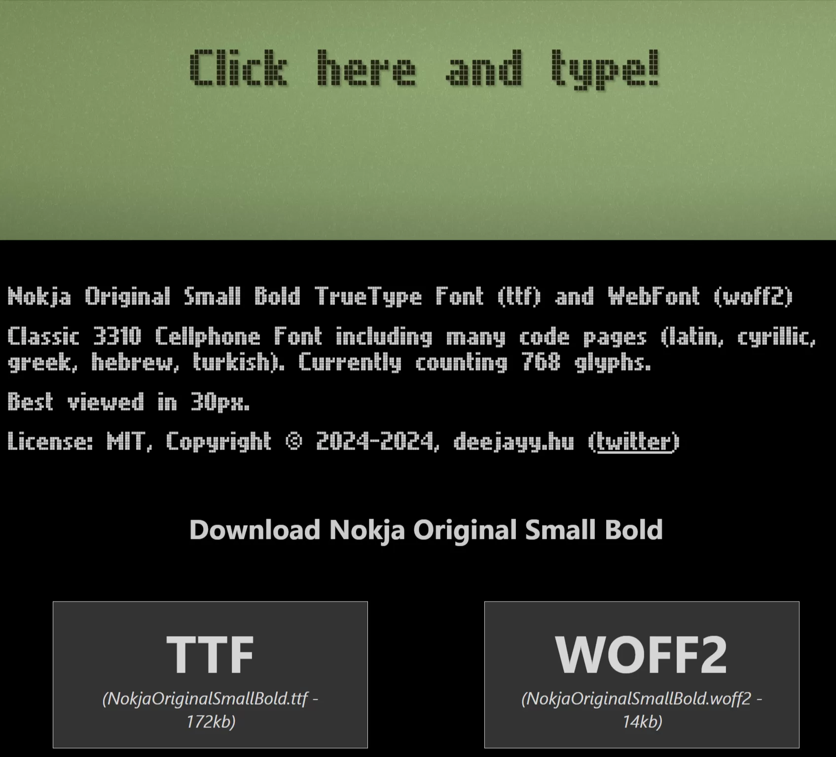 网站推荐:诺基亚 3310 手机字体（MIT 协议）